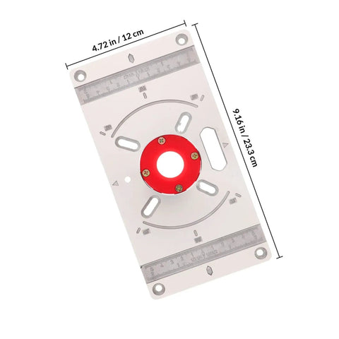 Router Sled For Milling Machine With Aluminum Insert Plate For Router Table, measures 4.72x9.16 inches, with red center ring