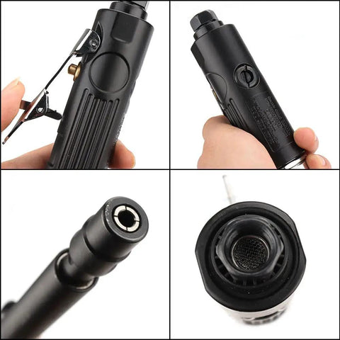 Close-up view of 11 Inch Extra Long Straight Air Die Grinder With A Badass Pneumatic Build showing grip and air inlet details.
