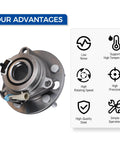 2PCS Front Left/Right Wheel Hub & Bearing Assembly 513087 for 1991 to 1999 GM Vehicles with ABS, shown with features