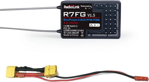 7 Channel RC Gyro Receiver With Real Time Voltage Telemetry and wires, suitable for Crawler Drifter and Boat, Water Splash Proof