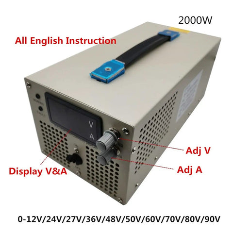 Beefy 2000W Adjustable DC Switching Bench Power Supply With High Precision 4-Digit LED Display, 24V-600V Output, Current 0-4A, Rock-Solid Stability, Low Ripple, And Fast Response, Fine Sensitivity Control, Ideal For Lab, DIY, And Pro Electronics, metal bench unit with V and A display