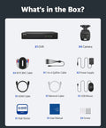 8 Channel Wired Outdoor Security Camera System With AI Human And Vehicle Detection, 5MP Lite DVR, box contents display