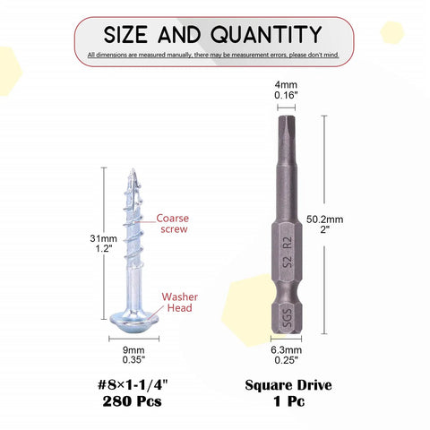 No 8 Pocket Hole Screws Alloy Steel Zinc Weather Resistant Square Drive Coarse Thread One And A Quarter Inch 280 Pieces diagram