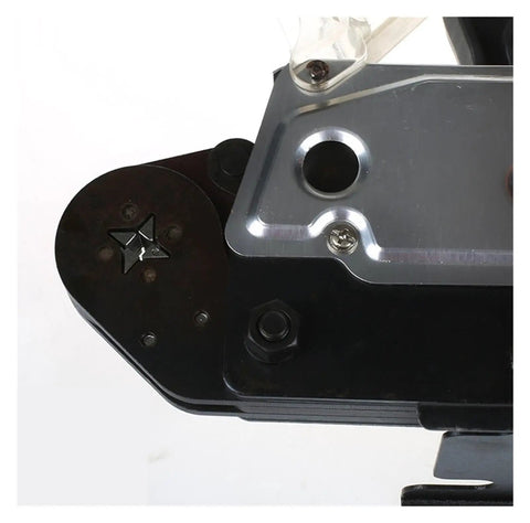 Close-up view of Super Heavy Duty Pneumatic Crimping Tool With Four Die Sets For Wire Terminals showing metal components and fastenings.