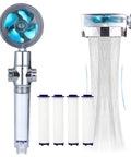 High Pressure Handheld Showerhead With Filters And Vortex Hydro Jet Turbo Propeller 360 Degree Rotating One Button Operation Easy Install Pro Grade For Pets And Deep Cleaning I Blue