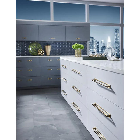 Modern kitchen with Eight And Thirteen Sixteenths Inch Honey Bronze Drawer Pull From Lynwood Collection By Top Knobs.