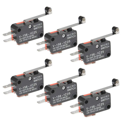 Six Pack V 156 1C25 Micro Limit Switches With Hinge Roller Momentary SPDT Snap Action 1NO 1NC Long Roller Lever for Arduino