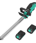 Pro Grade Cordless Hedge Trimmer With 22 Inch Dual Action Blades Brushless Motor 3000 RPM Double Sided Cutting Two Third Inch Blade Gap Includes Two Batteries And Charger For Quick Clean Edges On Hedges And Shrubs