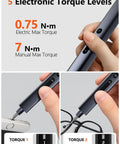 80-In-1 Mini Electric Precision Cordless Screwdriver showing torque levels for electronics repair