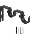 Heavy Duty Double Curtain Rod Brackets Set Of 2 In Black For 1 Inch And 5 Eighths Inch Rods, sturdy wall mount holders shown
