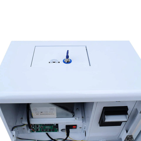 Top view of Dollar Bill Changer Machine for Vending Arcades Slots and Laundry, showing lockable compartment and control panel.