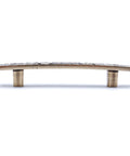Side view of Bridged Drawer Cabinet Pulls Antique Brass With Antique Peony Solid Cast Pattern Six Pack Three Inch Hole Centers Handle