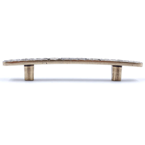 Premium Antique Brass Bridged Cabinet Pulls 2 Pack For Kitchen Drawers Featuring Knockout Retro Peony Design Solid Cast Hardware, side view.