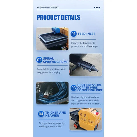 Versatile Cement Mortar Sprayer Machine High Power Plastering Tool for Exterior Structural Repairs feed inlet and pump details.