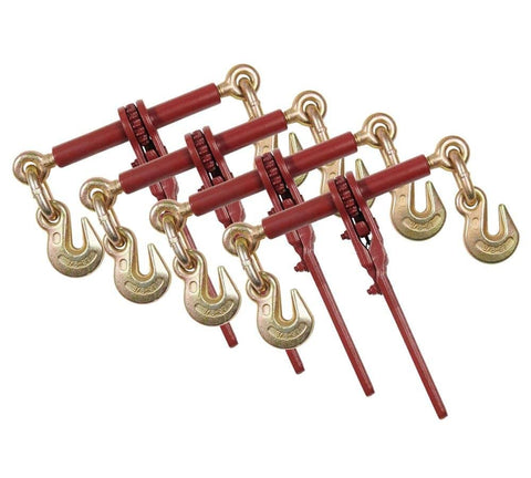 Four Pack Heavy Duty Ratchet Load Binder With Grab Hooks For Flatbed Truck Hauling 12,000 Lbs Working Load Limit, gold hooks