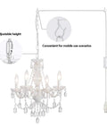 Plug In Crystal Ceramic White Chandelier With Clear Cord And Toggle Switch, Four Light Hanging Pendant Lamp Super Bright For Kitchen Dining Room Foyer Bedroom Instant Glow Up with adjustable height.