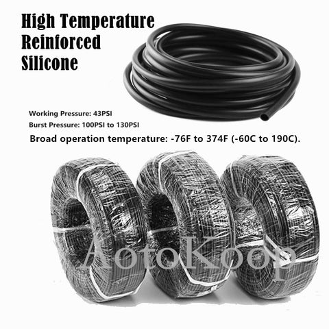 Silicone Vacuum Hose Tubing Three Eighths Inch ID Black 10 Ft Long 130 PSI Max Pressure OD Sixteen Millimeters Wall Thickness