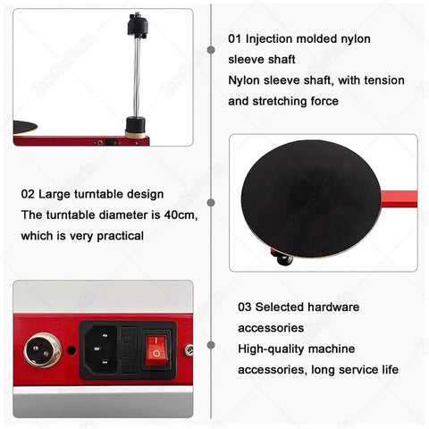 Detailed components of Electric Stretch Film Wrapping Machine Dispenser for Pallet Packing, featuring turntable, nylon shaft, and controls