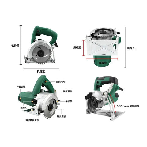 Badass 4 Inch Electric Circular Saw With Killer 1400W Motor For Marble Wood And Stone Slotting Portable Cutter from multiple angles.