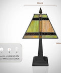 Tiffany Style Cream Stained Glass Mini Table Lamp 8x8x16 Inch, Mission Desk Reading Light shown with light bulb compatibility