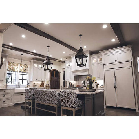 Modern kitchen with Integrated LED Retrofit Recessed Gimbal Light that fits 5 and 6 inch cans with selectable CCT 2700K to 5000K.