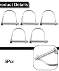 Five Pack Locking Pins Set, Tubular Folding Hitch Pins With Spring Lock, shown in galvanized steel for trailers and farm gear
