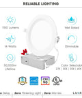 Ultra Thin 6 Inch LED Recessed Light Kit With 14W Dimmable Wet Rated Wafer Lights, showing product features and specifications.
