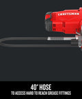 V20 Cordless Grease Gun With 40 Inch Hose showcasing hose length and accessibility, tool-only unit.