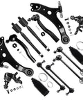14 Piece Front Suspension Kit For Toyota Camry 2002 2003 And Lexus ES300 ES330 2002-2006 Includes Front Lower Control Arm Assemblies For Passenger And Driver Sides. black suspension parts laid out