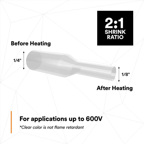 Heat Shrink Thin Wall Tubing Assortment Pack With Six Inch Pieces, FP-301 Quarter Inch Size 2:1 shrink ratio diagram
