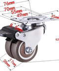 Heavy Duty Twin Rubber Casters 2 Inch Super Quiet Furniture Rollers Built Like A Tank with detailed dimensions on a white background.