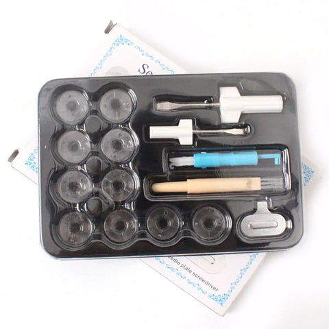 15 Piece Sewing Machine Tool Kit With Bobbins, Screwdrivers, Seam Ripper, Threading Tool And Brush For Home Use And Beginners Easy DIY Sewing Supplies For Quick Repairs And Small Projects, plastic