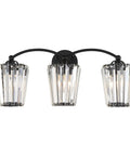 Modern black vanity lights with elegant crystal accents, three-light fixture, E26 base, for bathroom. Bulb excluded, dimmer compatible.