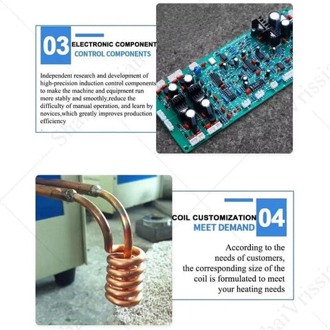 Electronic control components and custom coils of Heavy Duty High Frequency Induction Heating Machine For Pro Metal Heat Treatment And Backyard Blacksmithing Setup That Works Like A Charm With Smart Water Cooling.