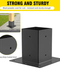 Heavy Duty 4x4 Post Bases Set Of 2 With Inner 3.6x3.6 Inch Fit Black Powder Coated Metal Brackets For Deck Posts Mailboxes Porches Railings And Fence Supports showing steel bracket details