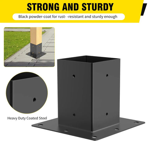 Beefy Heavy Duty 14 Gauge Steel 4x4 Post Base Brackets 10 Pack Black Powder Coat Rust Resistant For Deck Posts Close-Up