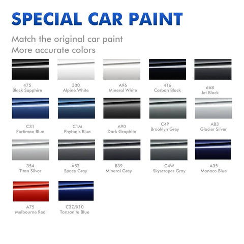 Color chart featuring BMW Melbourne Red Touch Up Paint for Quick Scratch Repair with various car paint colors.