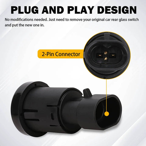 Rear Liftgate Window Release Switch For Tahoe Suburban Escalade Yukon GMC 2007 2008 2009 2010 2011 2012 2013 2014 Replacement Button D1994E 15798062 Easy Install No Fuss Plug And Play showing 2-pin connector