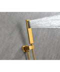 Handheld shower wand from a Shower System with Waterfall Rainfall Head, Handheld, Wall-Mounted Faucet, featuring golden finish.