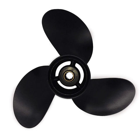 8.5 Inch Aluminum Propeller For Tohatsu Nissan Outboard Motors 8-9.8 HP, 3 Blade Black Powdercoated Aluminum, 12 Spline