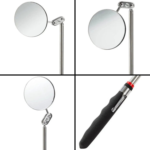 2-Pack Inspection Mirror Tools with 2-Inch Round Heads and 24.5-Inch Telescoping Handles for Auto, HVAC, and Weld Inspections, ideal for tight spaces
