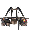 Three Bag Tool Bag Set With Suspenders In Mossy Oak Camo Heavy Duty 1680D Poly Fabric LoadBear Stretch Suspension For Comfort