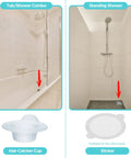 Large Disposable Hair Catcher Strainers For Bathroom Sink And Bathtub Drain 25 Pack White shown in tub/shower combo and standing shower.