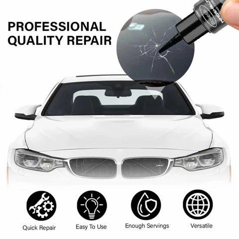 Lyseemin Glass Fix Guard 2025 Windshield Crack Repair Formula and Kit with 20ml bottle applied to cracked windshield