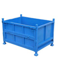 Built Like A Tank Heavy Duty Steel Storage Cage With Collapsible Stackable Design For Warehouse And Workshop Parts Handling Delivers Top Shelf Space Saving Convenience For Auto Crews, blue metal container.