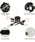 Detailed view of Semi Flush Mount 4 Light Ceiling Chandelier Matte Black With E26 Base showing construction and materials.