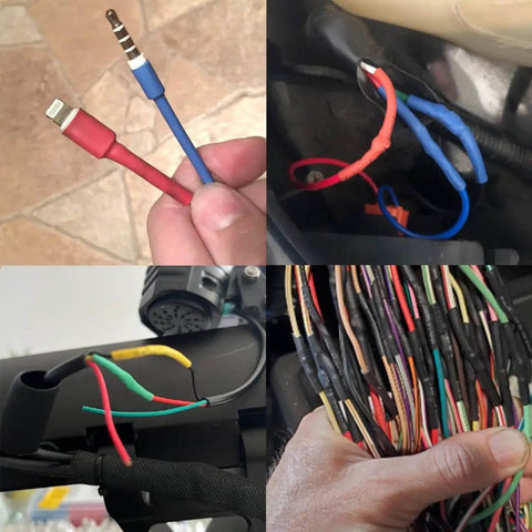 Heat Shrink Tubing Kit With Adhesive Lined Marine Grade Tubes in assorted colors used on various electrical wires and cables.