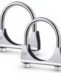 Beefy Heavy Duty Exhaust Clamp Set Four Pack Fits Two And A Quarter Inch OD Pipes U Bolt Saddle Design Muffler Connector