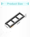 8 Piece DIP IC Socket Adapter Kit With 40 Round Pin Sockets 2.54mm Pitch, black socket dimensions labeled