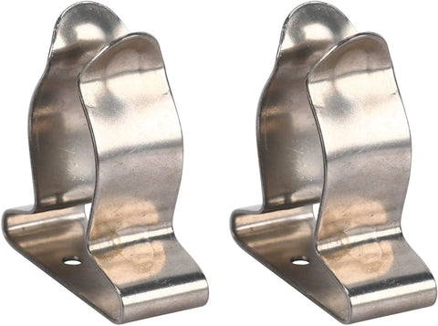 Two stainless steel boat hook spring clamp holder brackets with mounting holes